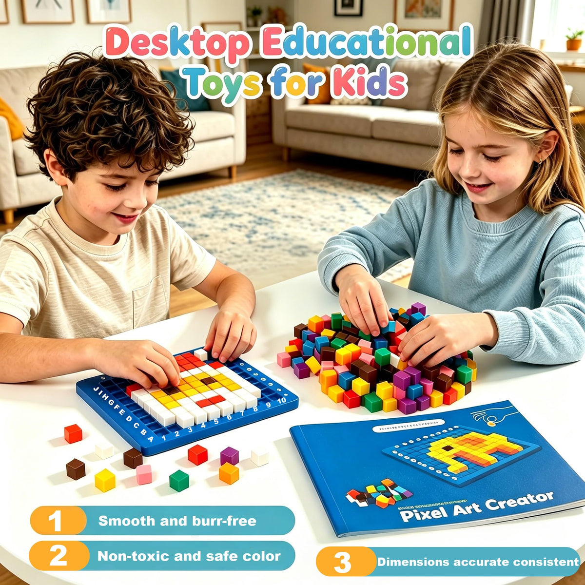 EXBEPE Pixel Art Kit Creator Puzzle Building Blocks,400 Plastic Cubes with 120+ Puzzles,STEM Educational Toy for Kids,Fine Motor Skills Game,Multicolor