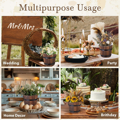 Remerry 6 Pcs Rustic Wood Barrel Planter Boxes with Removable Plastic Liners & Floral Foam Blocks, Farmhouse Decor for Wedding Table, Home, Garden, Kitchen & Party Centerpieces (Classic)