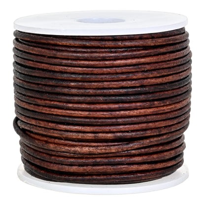 GENIQUE Real/Genuine Round Leather Cord for Jewelry Making, Leather String for Necklace, Bracelets, Braiding (1.5mm, Antique Brown Distressed)