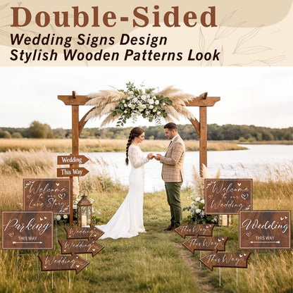 10 Pack Wedding Signs Outdoor Wedding Party Decoration Kits Weddings This Way Sign for Ceremony Reception Double-Sided Marriage Lawn Yard Sign Parking Direction Arrows with Stakes for Bridal Shower