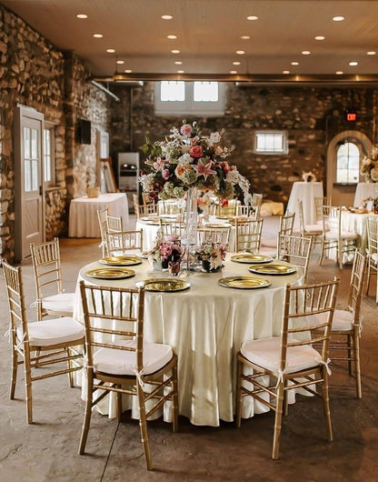 REWOMC 12 Pack 90 Inch Round Tablecloth, Champagne Satin Fabric, Wrinkle & Stain Resistant, Perfect for Weddings & Banquets
