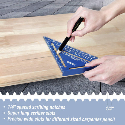 WORKPRO Aluminum Alloy Carpenter Square and Zinc-Alloy Square Ruler Set - 7 in. Rafter Layout Tool and 12 in. Combination Square Combo