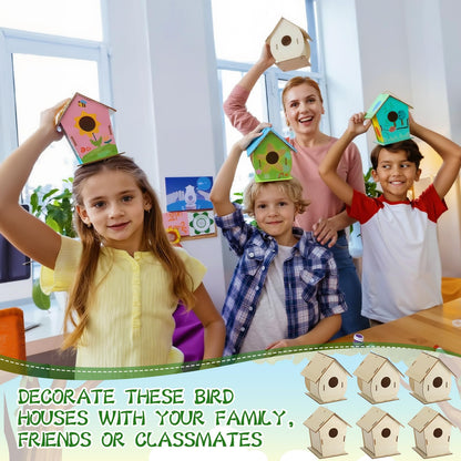 DoubleFill 30 Pcs Wooden Bird Houses Bulk for Kids Unfinished Wood Birdhouses for Children Wood Craft Project Kits for DIY Wooden Arts and Crafts for Summer VBS Crafts