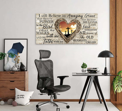 Cao Gen Decor Art A63550 Amazing Grace Wall Art Decor Canvas Print Picture Christian 1 Panel Religious Cross Painting Artwork for Living Room Bedroom Office Home Wall Decor Framed Ready to Hang