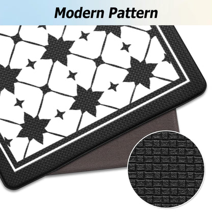 Artnice Kitchen Mat 2 PCS, Black White Plaid Cushioned Anti-Fatigue Kitchen Rug, Waterproof Non-Slip Kitchen Mats and Rugs, Heavy Duty Ergonomic Comfort Rug for Kitchen, Floor, Office, Sink