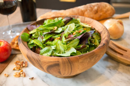 Ironwood Gourmet Acacia Wood Salad Bowl, Large 12" x 5" Salinas Fruit and Salad Bowl