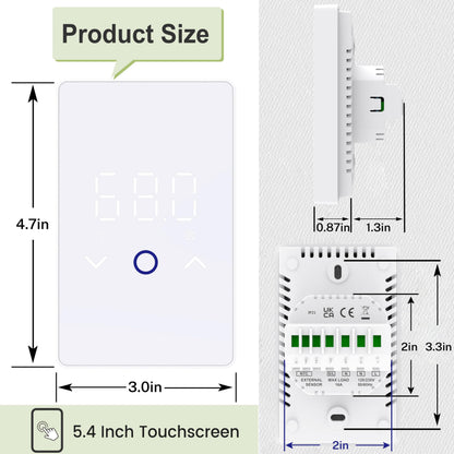 MAXKOSKO 1PC WiFi Smart Thermostat for Electric Floor Warming System with Touchscreen LED Display 120V/240V, Easy Connection & Energy Saving Home Programmable Thermostat White