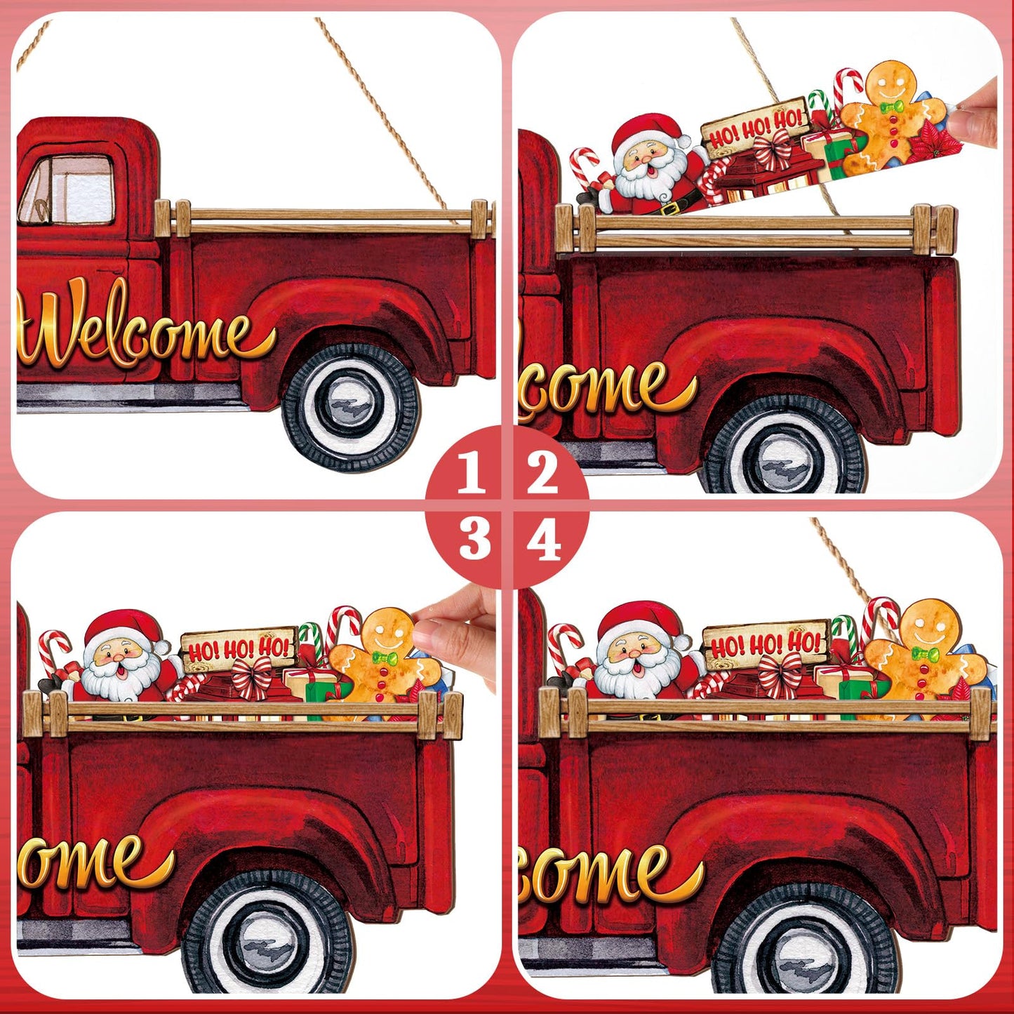 Ferraycle 13 Pcs Fall Interchangeable Welcome Sign, Red Truck Door Hanger with 12 Seasonal Signs, Holiday Christmas Rustic Farmhouse Front Door Decor