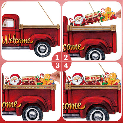 Ferraycle 13 Pcs Fall Interchangeable Welcome Sign, Red Truck Door Hanger with 12 Seasonal Signs, Holiday Christmas Rustic Farmhouse Front Door Decor