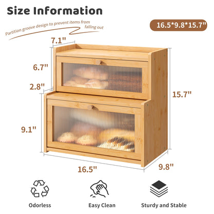 FILWH Bread Box for Kitchen Countertop Double Layer Large Corner Bread Box Capacity Bread Storage Bin Farmhouse Breadbox Container Organizer Cabinet Cupboard Nature