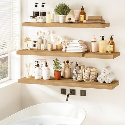 Vivelove 40 Inch Floating Shelves for Wall, 39.4x9 Display Shelves for Bathroom Living Room Kitchen Bedroom Office Farmhouse Home Decor - Set of 2, Oak