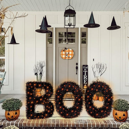 ATDAWN 3 Piece Outdoor Boo Sign Halloween Decoration, Lighted Boo Yard Display Set, Boo Yard Sign for Halloween Indoor Lawn Decor, Black & Orange