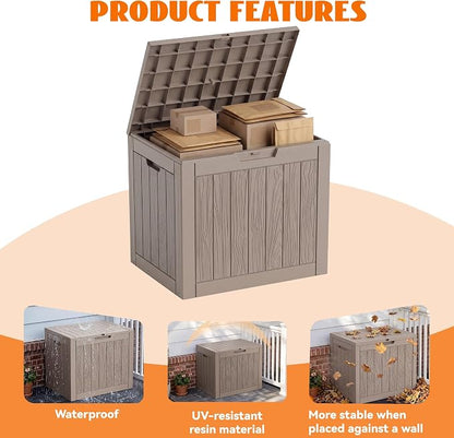 35 Gallon Package Delivery Boxes for Outside, Resin outdoor storage bin with a wood-grain pattern, Storage Cabinet for Parcel Shipping & Storage