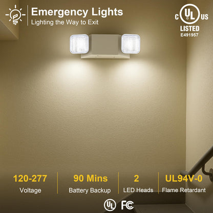 GRUENLICH LED Commercial Emergency Light with Dual Head and Backup Battery, US Standard, AC 120-277V, Hardwired Emergency Light Fixtures for Business Office Power Outages, 4-Pack