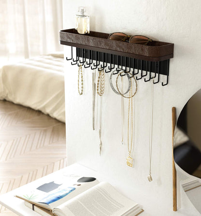 J JACKCUBE DESIGN Necklace Holder Wall Mounted Jewelry Organizer for Bracelet, Earrings and Rings with 25 Hooks - Room Decor Bedroom Boho Shelf Rack (Brown) - MK124A