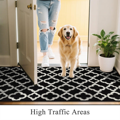 U'Artlines Washable Hallway Runner Rug 2x6', Non-Slip Basketweave Modern Geometric Kitchen Runner, Low Profile Entryway Rug for Indoor, Laundry Room & Bathroom Black and White