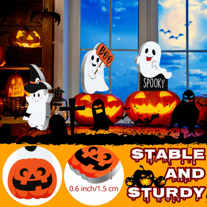 5 Pcs Halloween Ghost Table Decorations Cute Ghost Decor Indoor Wooden Witch Boo Centerpieces Spooky Tiered Tray Pumpkin Signs Fall Rustic Decor for Party Shelf Display(Cute Style)