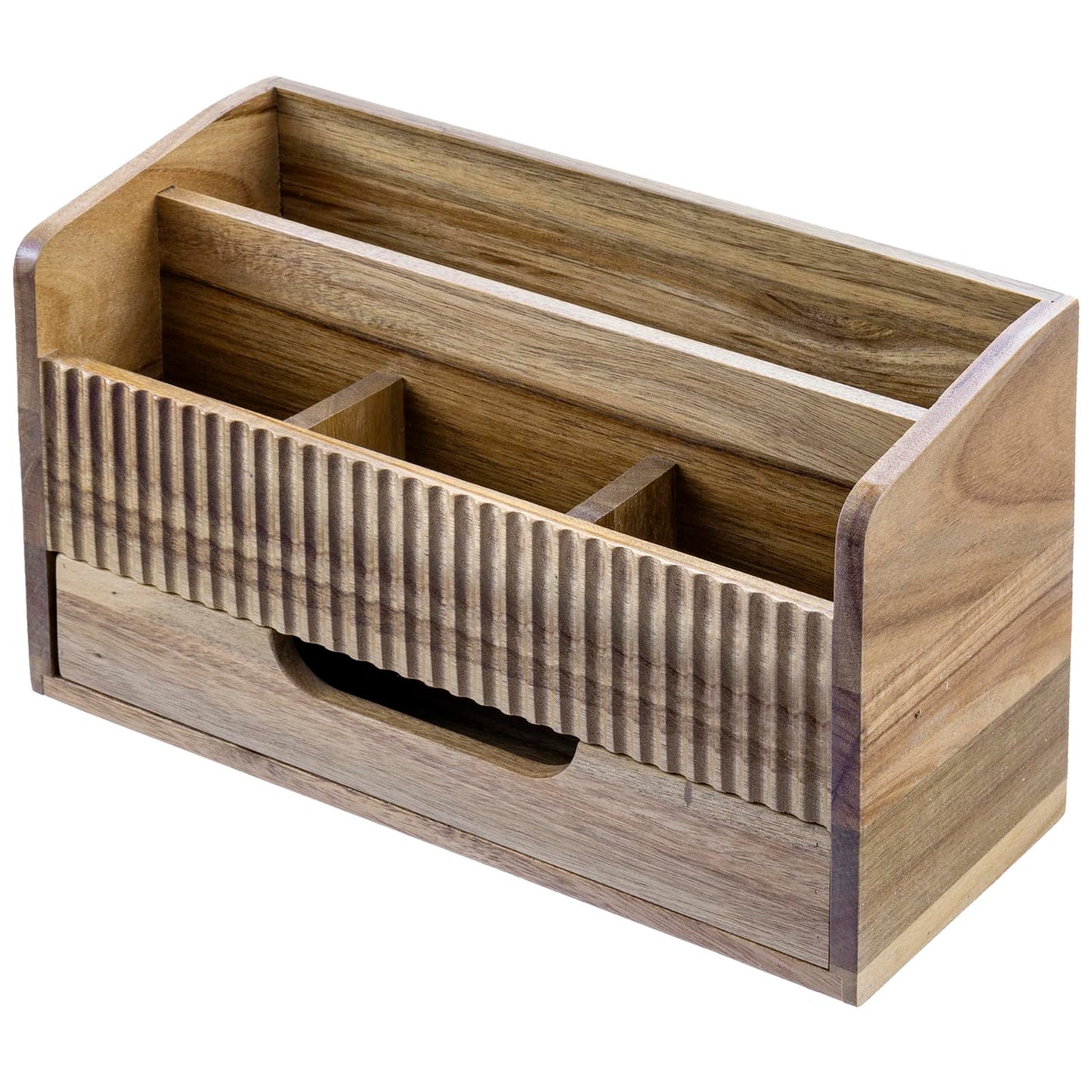 MyGift Premium Acacia Solid Wood Desk Organizer with Mail Sorter, 3 Pencil Cup Compartments & Bottom Storage Drawer, Office Supplies Organizer for Desk or Home Office
