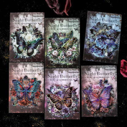 Yoksas 60Pcs Vintage Gothic Holographic Shiny Butterfly Flower Stickers - Clear Waterproof Dark Spooky Butterfly Stickers for Scrapbooking,Junk Journals,Witchcraft Supplies