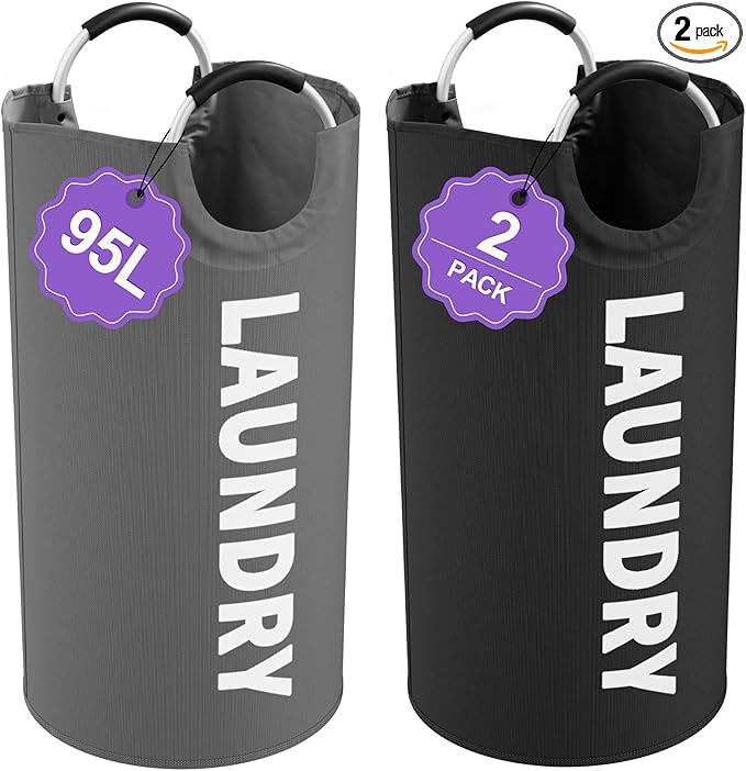 2Pcs Large Laundry Hamper for Adult, 95L Folding Clothes Basket