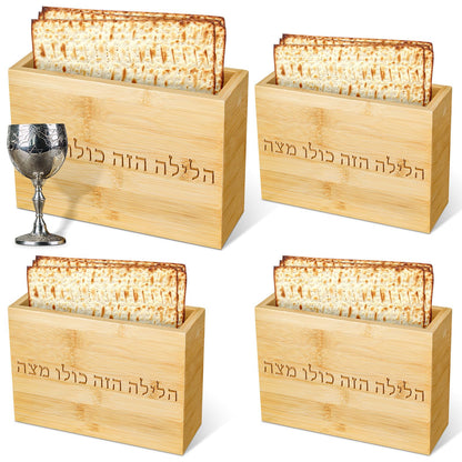 Cinnvoice 3 Pcs Matzah Holder for Passover Seder Matzah Box Decor with Hebrew Letters Wooden Matzo Tray Plates for Jewish Passover Gifts Pesach Seder Table Decorations