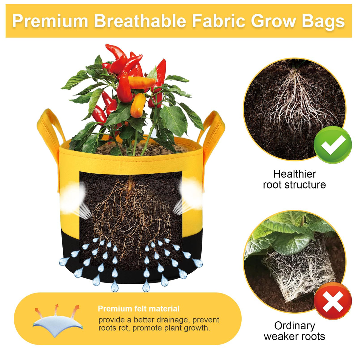 SouilGoal 6-Pack 5/7/10 Gallon Grow Bags - 350G Heavy Duty Fabric Pots with Handles, Multi-Size Planter Bags for Potatoes Tomatoes Vegetables Fruit Flowers Herbs