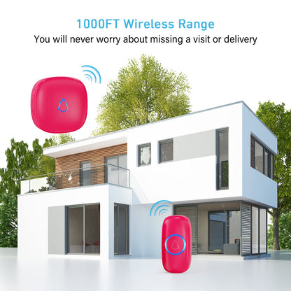 SECRUI Wireless Doorbells for Home, Classrooms, Apartments, Businesses, etc. Easy to Use, Adjustable Volume, 58 Chimes, Colorful LED, Waterproof, 1000Ft Range, M520+F55, Rose Red