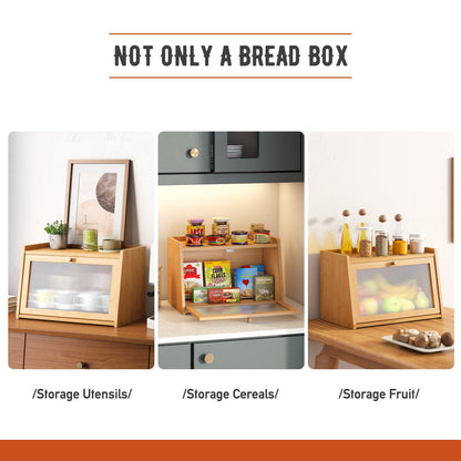 GHWIE Large Bread Box, Easy Access & Cleaning - Bamboo Bread Box for Kitchen Countertop with Acrylic Door (Natural, Medium)