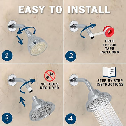 Aqua Elegante Massage Shower Head With Mist - High Pressure Boosting, Adjustable Massaging Rainfall Showerhead For Low Flow Showers With Water Saving Nozzles - 1.8 GPM - Polished Chrome