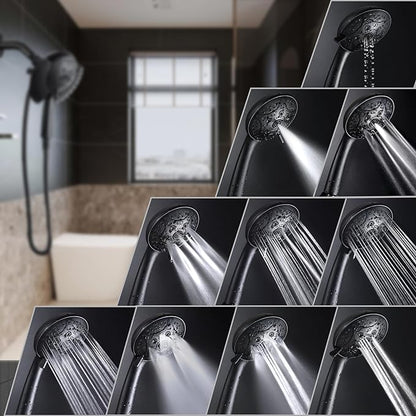 INAVAMZ Shower Head with Handheld High Pressure: Hand Held Shower Head & Rain Shower Head 2-IN-1 Shower Head with 59" Rotatable Stainless Steel Hose, Shower Trim Systems, Black 1.8 GPM 15391