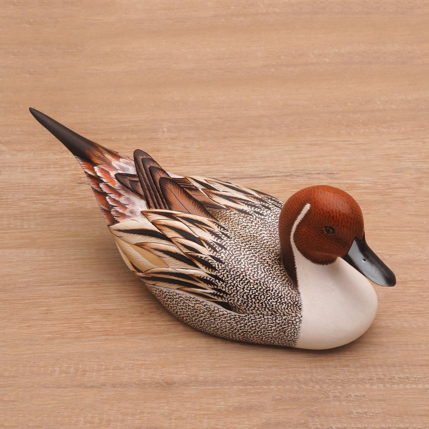 NOVICA Pintail Duck Wood Statuette, Brown