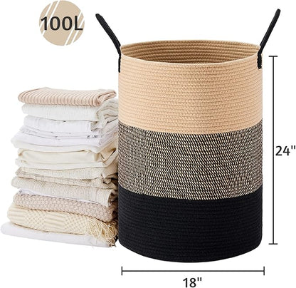 VIPOSCO Large Laundry Hamper, Tall Woven Rope Storage Basket