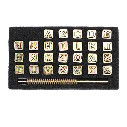 OwnMy 27PCS Leather Stamping Tools Kit Includes 26PCS 8mm Capital Letters Alphabet Stamps and 1 Steel Punch Handle, Metal Leathercarft Embossing Stamp Tools for Leather Art Crafts Marking/Working