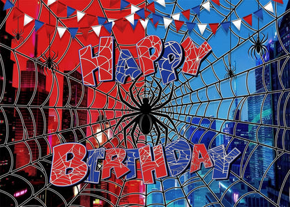 Spider Web Backdrop for Photography Superhero Photo Backdrop Red Blue City Spider Photo Background Children Boys Baby Shower Birthday Party Decorations Supplies Photo Studio Prop Banner XH015 (7x5ft)