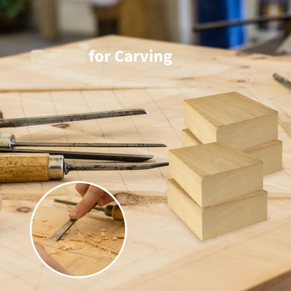 6 Pack Basswood Blocks for Crafting, 4 x 4 x 2 Inch Squares Bass Wood Blocks for Carving, Unfinished Bass Wood Blocks for Crafts, Basswood Carving Blocks for Class, Home DIY
