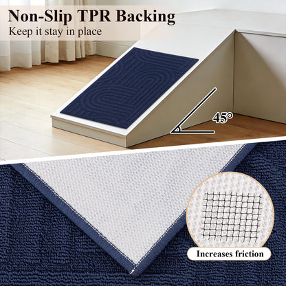 U'Artlines Kitchen Rugs and Mats Set of 3, Non Skid Washable Blue Geometric Kitchen Mats for Floor, Absorbent and Stain Resistant Floor Mat for Laundry, Sink Decor 20x32+20x48+20x59