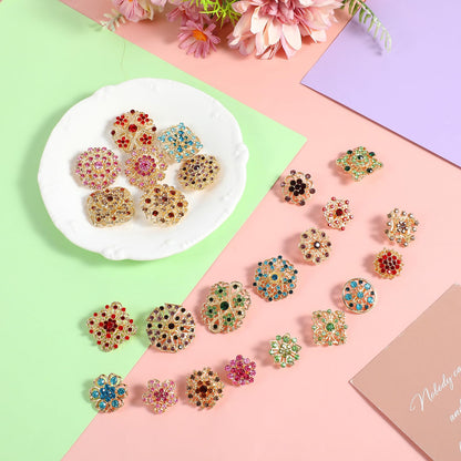 36pc Mixed Color Rhinestone Crystal Flower Brooches Pins Mixed Color Costume Jewelry Retro for Wedding Party Bouquet Crafts Kit Gifts