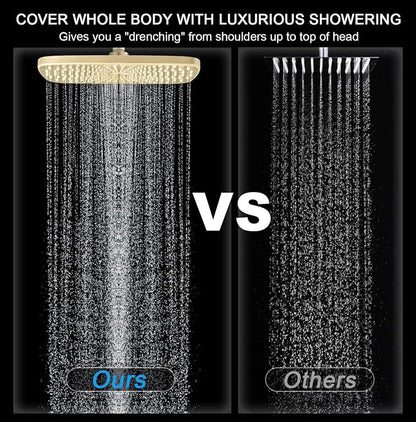 BOZYBO Rain Shower Head with Handheld: High Pressure Shower Heads with Handheld Spray Combo, 12" Rainfall Shower Head and 9 Sprays Hand Showerheads with Magnetic Docking and Power Jets, Gold 1.75GPM