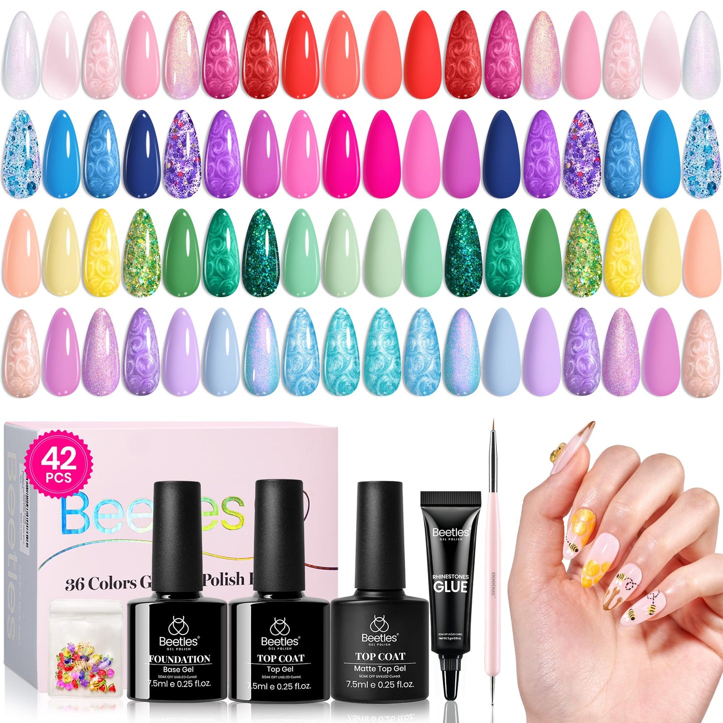 Beetles Fall Gel Nail Kit, Mystic Wonderland Gel Polish Set, 36 Colors Burgundy Brown Orange Red Polish Kit with Base Coat Glossy Matte & Glitter Top Coat Soak Off UV Led Nails Gifts for Women