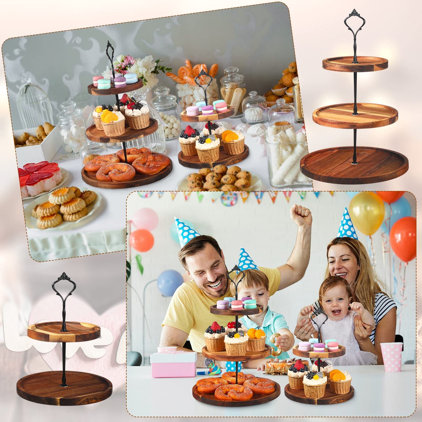 Maitys 2 Pack Wooden Cupcake Stand Rustic Cupcake Tower 3 Tier 2 Tier Holder Farmhouse Tiered Serving Tray Food Display Stands for Dessert Tea Party Wedding Birthday Kitchen Table Decorations