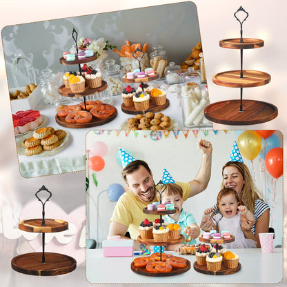 Maitys 2 Pack Wooden Cupcake Stand Rustic Cupcake Tower 3 Tier 2 Tier Holder Farmhouse Tiered Serving Tray Food Display Stands for Dessert Tea Party Wedding Birthday Kitchen Table Decorations