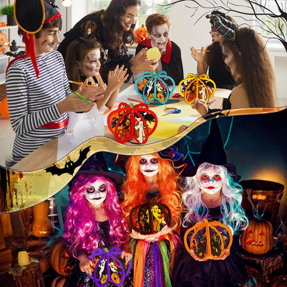 AceOrbit 36 Pcs Halloween Wooden Crafts Kits Pumpkin Bats Spider DIY Unfinished Wooden Slices to Paint 3D Blank Wood Cutouts for Halloween Table Decorations Arts, 6.7" x 7.9"