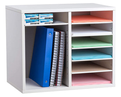 AdirOffice Wooden Literature Organizer Sorter (12 Compartment, White) Wooden Literature Organizer Sorter (16 Compartment, White) Bundle
