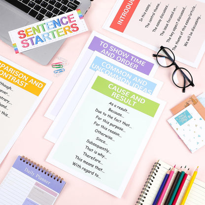 Dunzoom 9 Pieces Sentence Starters Posters Descriptive Vocabulary Classroom Educational Posters English Grammar Chart Bulletin Board Decoration for Middle High School Classroom(Classic Style)