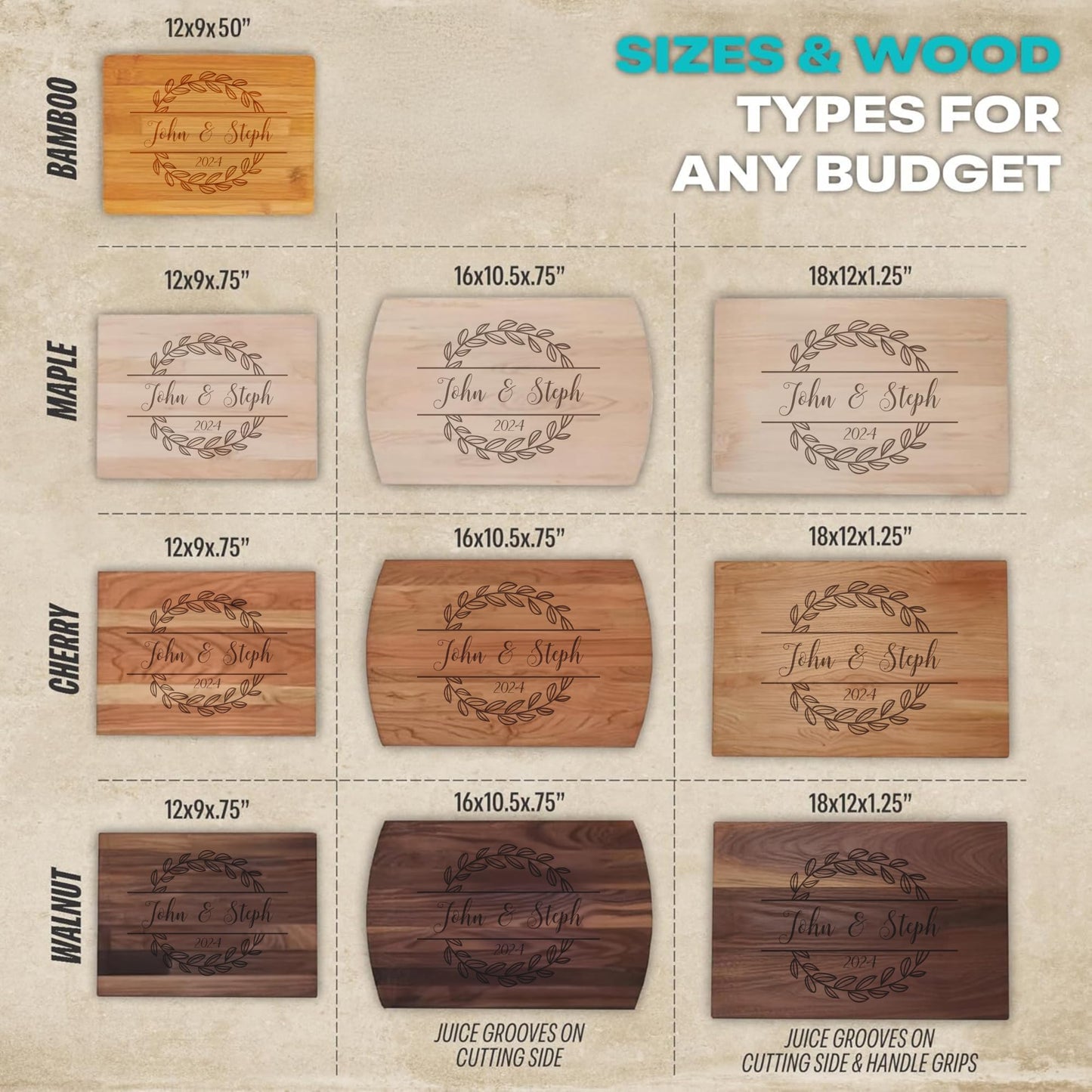 Blue Ridge Mountain Gifts Personalized Laser Engraved Wooden Cutting Board New Home Essentials - Customized Chopping Board for Weddings, Anniversaries, Birthdays or Mother's Day