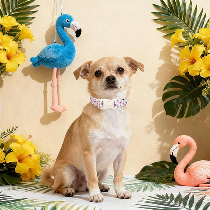 DOGWONG Cute Pet Dog Collar Pink Flamingos Cotton Dog Collar- Soft Girl Puppy Adjustable Pet Collars for Small Medium Large Dogs,S