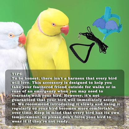 Adjustable Bird Leashes and Harnesses, Bird Nylon Harness with Cute Wing for Parrots, Pet Bird Accessories, Bird Leash for Hang Out, Suitable for Cockatiel, Quaker, Amazon Parrot and Same Size Birds