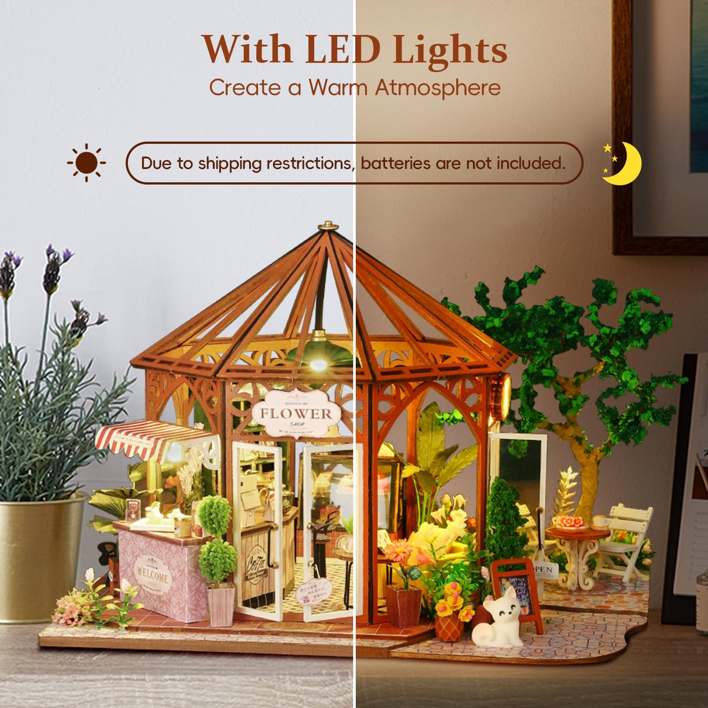 Hallisun DIY Miniature House Building Kits, Japanese Restaurant and Siti Mocha House 3D Wooden Dollhouse Toys, Birthday Festival Gift for Teens Adults with Dustproof Covers