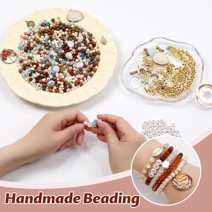2000Pcs Jewelry Making Kit for Adults Women - Natural Stone Beads, Irregular Gemstone Chips, Pearls & Wooden Beads with 1 Pearl Necklace Gift - DIY Bracelet, Ring, Earring & Necklace Making Supplies