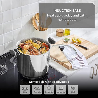T-fal Specialty Stainless Steel 16-Quart Stock Pot with Lid, Induction Compatible, Soup Pasta Pot, Dishwasher-Safe, Oven Safe Up To 350, Silver